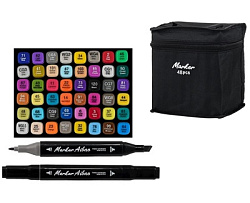 Набор маркеров для скетчинга " Basir " 48цв двухсторонние, 1,0-7,0мм пулевидный/скошенный, квадратны