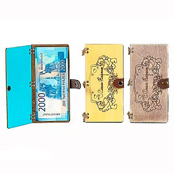 Конверт для денег деревянный (купюрница) " С Днем варенья " Мишки, на кнопке, 165*100*9мм