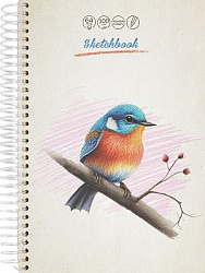 Скетчбук А5, 64л, НА ВЕТКЕ-1 (64-1786) 7БЦ, на спирали слева, матовая ламинация 100гм2