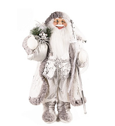 Новый Год Дед Мороз MAXITOYS, в Длинной Серебряной Шубке с Посохом и Подарками, 60 см