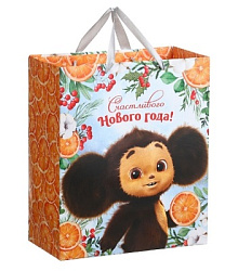 Пакет подарочный новогодний, 23х27х11.5 см, упаковка, Чебурашка