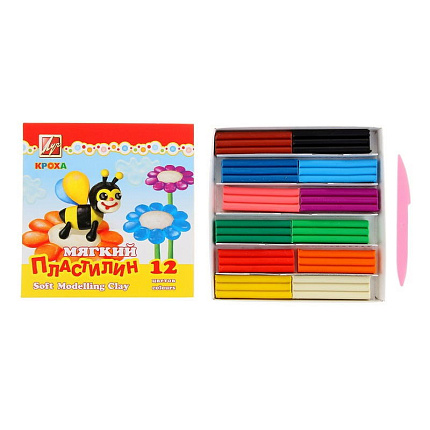 Пластилин " Луч " Кроха 12цв 198г мягкий, со стеком, картонная упаковка