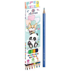 Карандаши цветные деревянные Zoo 06цв " Attomex " М шестигранные, картонная упаковка, европодвес