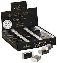 Ластик " Lorex " Nano Superior 40*20*11мм, прямоугольный, белый, мягкий, ПВХ, антипыль, картонный де