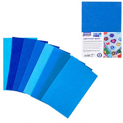 Фетр цветной " Mazari " А4 8л 8цв 1мм Синий ассорти, мягкий, пластиковый пакет, европодвес