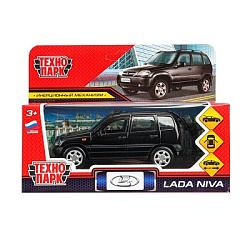 392187 Машина металл LADA NIVA длина 12 см, двери, багаж, инерц, черный, кор. Технопарк в кор.2*36шт