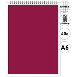 Блокнот МАЛЫЙ ФОРМАТ А6 спираль сверху 40л " Академия Групп " Бордо, клетка, обложка - мелованный ка