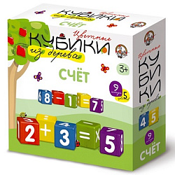 Кубики деревянные "Веселый счет" 9 шт (Белые цифры на разноцв. кубиках) арт.01611