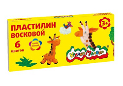 Пластилин " Каляка-Маляка " 6цв 90г восковой, со стеком, картонная упаковка