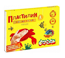 Пластилин " Каляка-Маляка "  6цв 90г со стеком, оптимальная мягкость, отсутствие запаха, картонная у