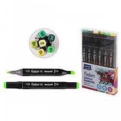 Набор маркеров " Mazari " для скетчинга Fantasia green colors (зеленые цвета)   6цв 3-6,2мм, пулевид