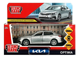 361409 Машина металл KIA OPTIMA длина 12 см, двери, багаж, инерц, серебристый, кор. Технопарк в кор.