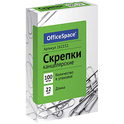 Скрепки 22мм, OfficeSpace, 100шт., карт. упак.