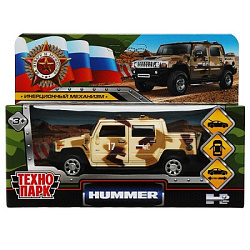 340970 Машина металл HUMMER H2 PICKUP КАМУФЛЯЖ 12 см, двер, баг, инер, песочн, кор. Технопарк в кор.