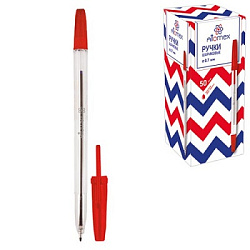 Ручка шариковая " Attomex " красная 0,7мм, толщина письма 0,3мм, прозрачный корпус, колпачок в цвет 