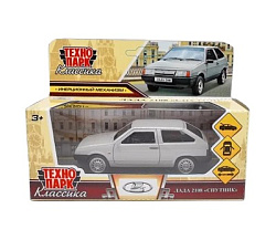 343355 Машина металл LADA-2108 "СПУТНИК" 12 см, двер, баг, инерц, серебристый, кор. Технопарк в кор.
