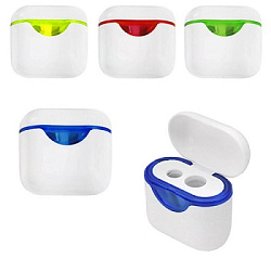 Точилка " KWELT " 5*5*2,5см пластиковая 2 отверстия, с контейнером, цвет ассорти (4 цвета), пластико