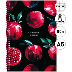 Записная книжка А5, 80л. Яркие гранаты (80-3776) на спирали, обл. мелов. картон