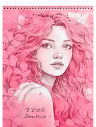 Скетчбук А4, 64л, РОЗОВЫЕ МЕЧТЫ (64-1781) 7БЦ, на спирали сверху, матовая ламинация 100гм2