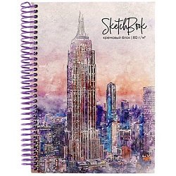Скетчбук А5, 80л, НЕБОСКРЁБ АКВАРЕЛЬЮ (80-7886), на спирали, 7БЦ, глянц. лам.