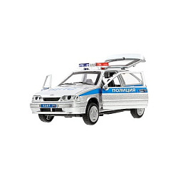 388097 Машина металл свет-звук ваз-2113 12 см, двери,ПОЛИЦИЯ серебристый,кор. Технопарк в кор.2*36шт
