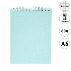 Блокнот с пластиковой обложкой МАЛЫЙ ФОРМАТ А6 спираль сверху  80л " Hatber " Canvas, Бирюза, клетка