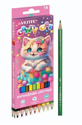 Карандаши " deVente " Candy Cat 18цв, 2М, шестигранные, деревянные, картонная упаковка, европодвес, 