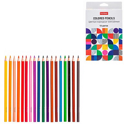 Карандаши цветные деревянные Concept 18цв " Hatber " стираемые трехгранные, картонная упаковка, евро