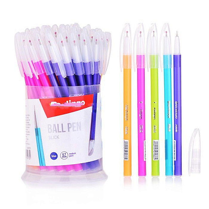 Ручка шариковая Berlingo "Slick" синяя, 0,7мм, игольчатый стержень, корпус ассорти