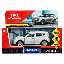 Машина металл KIA soul длина 12 см, двери, багаж., инерц, серебряный, кор. Технопарк в кор.2*36шт