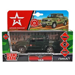 326433 Машина металл UAZ PICKUP АРМИЯ РОССИИ длина 12 см, двери, багаж, инерц, кор. Технопарк в кор.