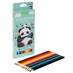 Карандаши цветные деревянные ECO Плюшевые панды 12цв " Hatber " шестигранные, картонная упаковка, ев