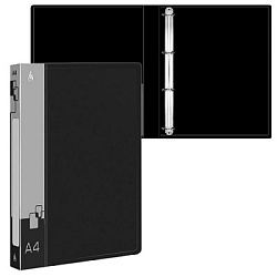 Папка 4 кольца " Бюрократ " А4 40мм черная, пластик 0,8мм, бумажная вставка во внешний кармашек