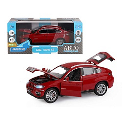 ТМ "Автопанорама" Машинка металл., 1:26 BMW X6, бордовый, свободный ход колес, откр. двери, капот и 