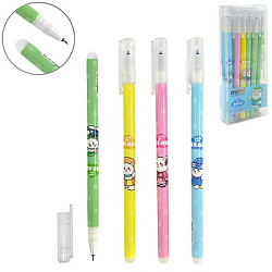 Ручка пиши-стирай " KWELT " Bear, гелевая 0,38мм синяя, с силиконовым ластиком, ассорти 4 дизайна, п