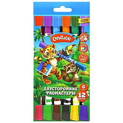 Фломастеры " Creativiki " Классические 12цв, двусторонние, круглые, картонная упаковка