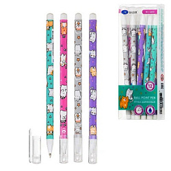 Ручка шариковая " Basir " Кошки синяя 0,7мм, толщина письма 0,35мм, цветной корпус с рисунком, ассор