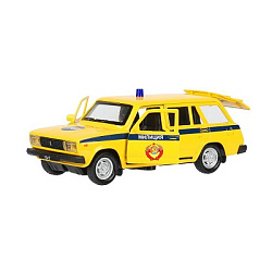389732 Машина металл свет-звук ВАЗ-2104 ЖИГУЛИ МИЛИЦИЯ 12 см,двери,желтый, кор. Технопарк в кор.2*36