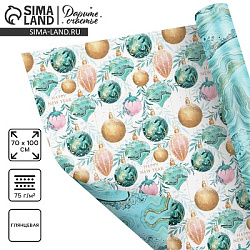 Упаковочная бумага на Новый год глянцевая двухсторонняя «Ёлочные шары», 70×100 см