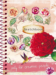 Скетчбук А5, 80л, КРАСНАЯ РОЗА И КОЛИБРИ (80-9192), на спирали, 7БЦ, глянц. лам.