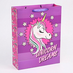 Пакет ламинат вертикальный "Unicorn dreams", Минни Маус и единорог, 31х40х11 см   4628774