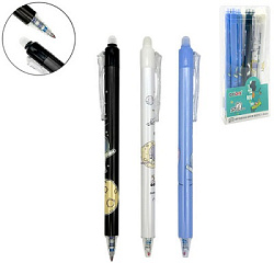 Ручка пиши-стирай автоматическая " KWELT " Космос, гелевая 0,5мм синяя, с силиконовым ластиком, ассо