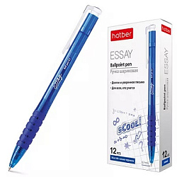 Ручка шариковая автоматическая " Hatber " Essay синяя 0,7мм, резиновый держатель, чернила на масляно