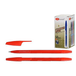 Ручка шариковая " Basir " красная 1,0мм, толщина письма 0,5мм, рифленый держатель, чернила на маслян