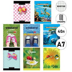 Блокнот МАЛЫЙ ФОРМАТ А7 спираль  40л " ПЗБМ " Микс 1, клетка, обложка - мелованный картон, УФ-лак, б