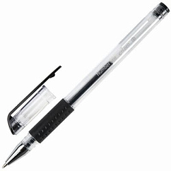 Ручка гелевая BRAUBERG Number One, узел 0,5мм, линия 0,35мм, резиновый упор, черная, 141194
