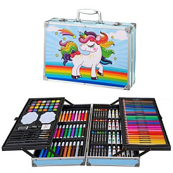 Набор для творчества " Basir " Единорог 145 предметов: маслянная пастель- 24цв, акварель- 24цв, аква