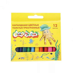 Карандаши " Каляка-Маляка " мини 12цв утолщенные, трехгранные, деревянные, картонная упаковка, европ