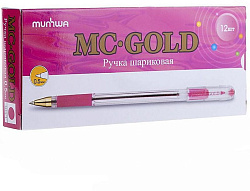 Ручка шариковая MunHwa "MC Gold" розовая, 0,5мм, грип, штрих-код