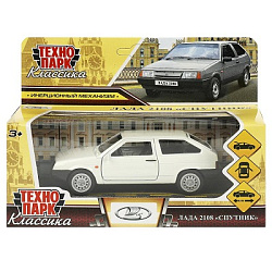 Машина металл LADA-2108 "СПУТНИК" 12 см, двери, багаж, белый, кор Технопарк в кор.2*36шт